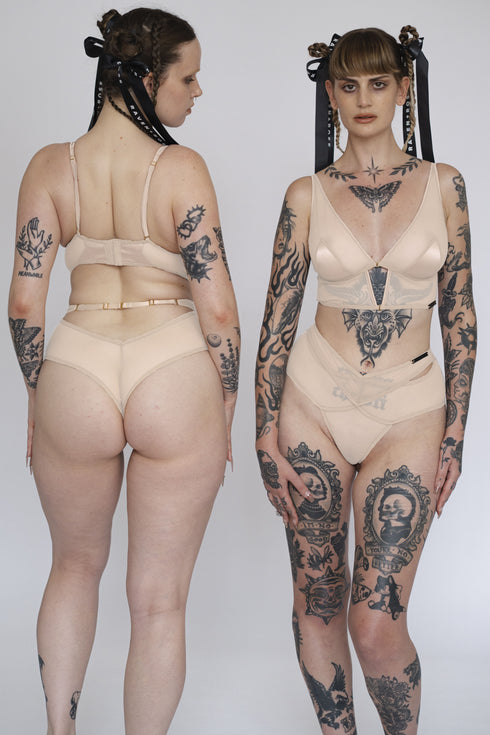 ANDI Champagne Mesh + Satin Long Line Bralette