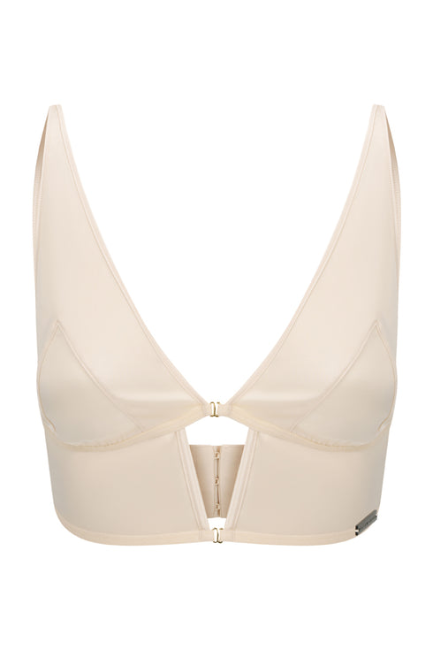 QUINN Champagne Satin Long Line Bralette