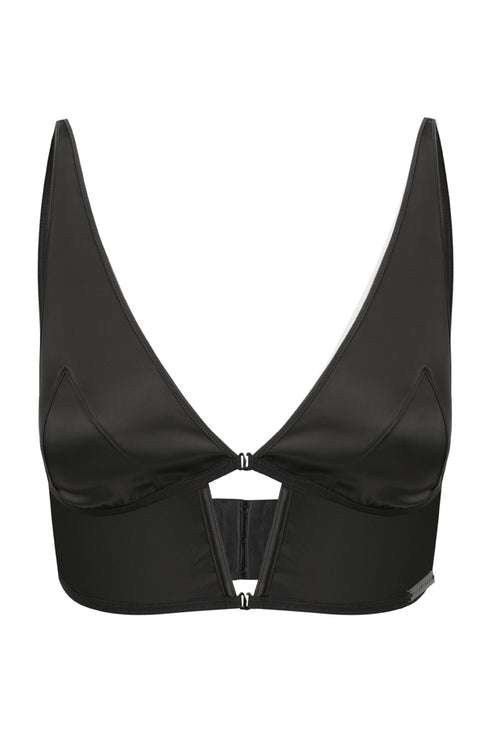 QUINN Black Satin Long Line Bralette