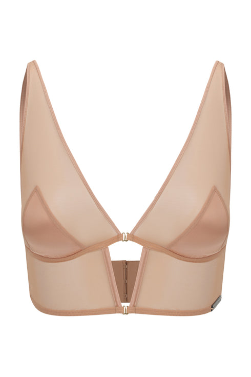 ANDI Coffee Mesh + Satin Long Line Bralette