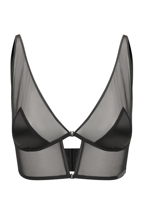 ANDI Black Mesh + Satin Long Line Bralette