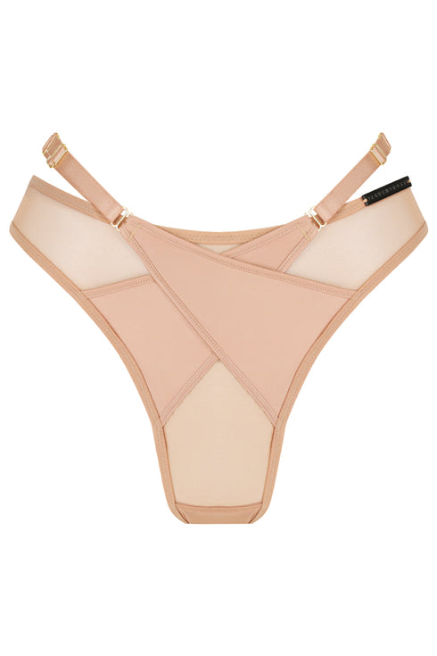 QUINN Coffee Satin and Mesh Wrap Brief