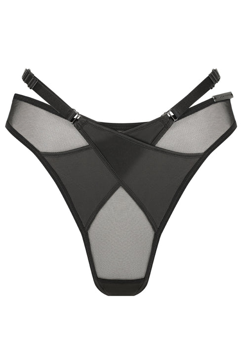 QUINN Black Satin and Mesh Wrap Brief