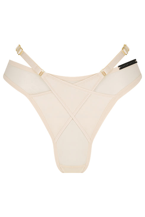QUINN Champagne Satin and Mesh Wrap Brief