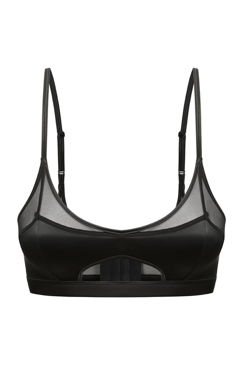MAE Black Half Moon Cut-Out Bra - Satin Top
