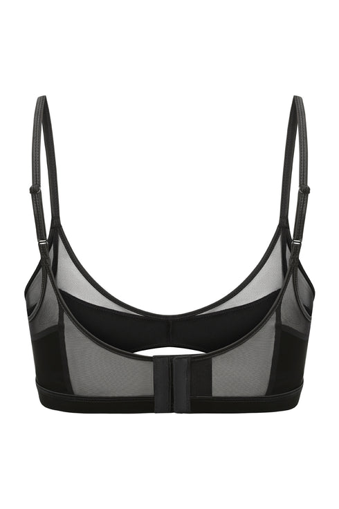 MAE Black Half Moon Cut-Out Bra - Satin Top