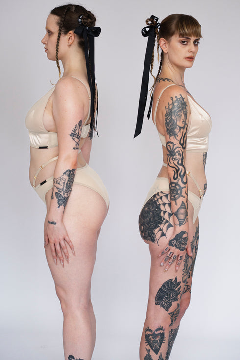 QUINN Champagne Satin and Mesh Wrap Brief