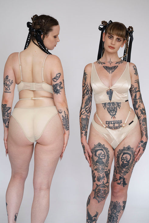QUINN Champagne Satin and Mesh Wrap Brief