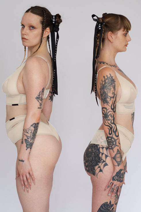 ANDI Champagne Mesh Cross-Over Brazilian Brief