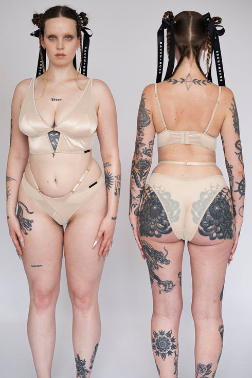 QUINN Champagne Satin and Mesh Wrap Brief