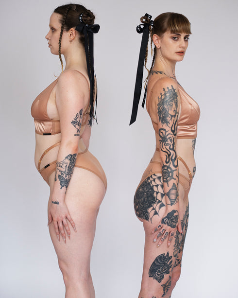 QUINN Coffee Satin and Mesh Wrap Brief