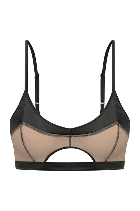 WEST Dark Half Moon Cut-Out Bra - Mesh Top