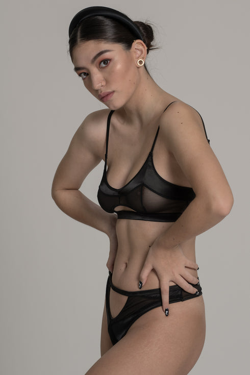 WEST Black Half Moon Cut-Out Bra - Mesh Top