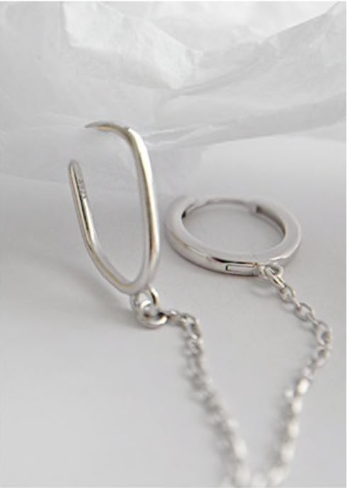 BOWIE 925 Silver Single Ear Cuff with Chain